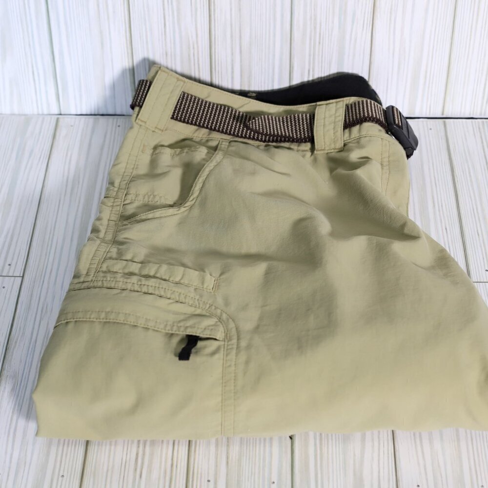 ExOfficio Size 14 green cargo multi-pocket belted travel/hiking pants